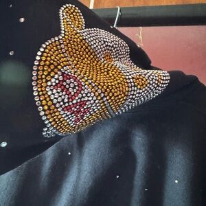 Black Hoodie with Rhinestone Cup Design